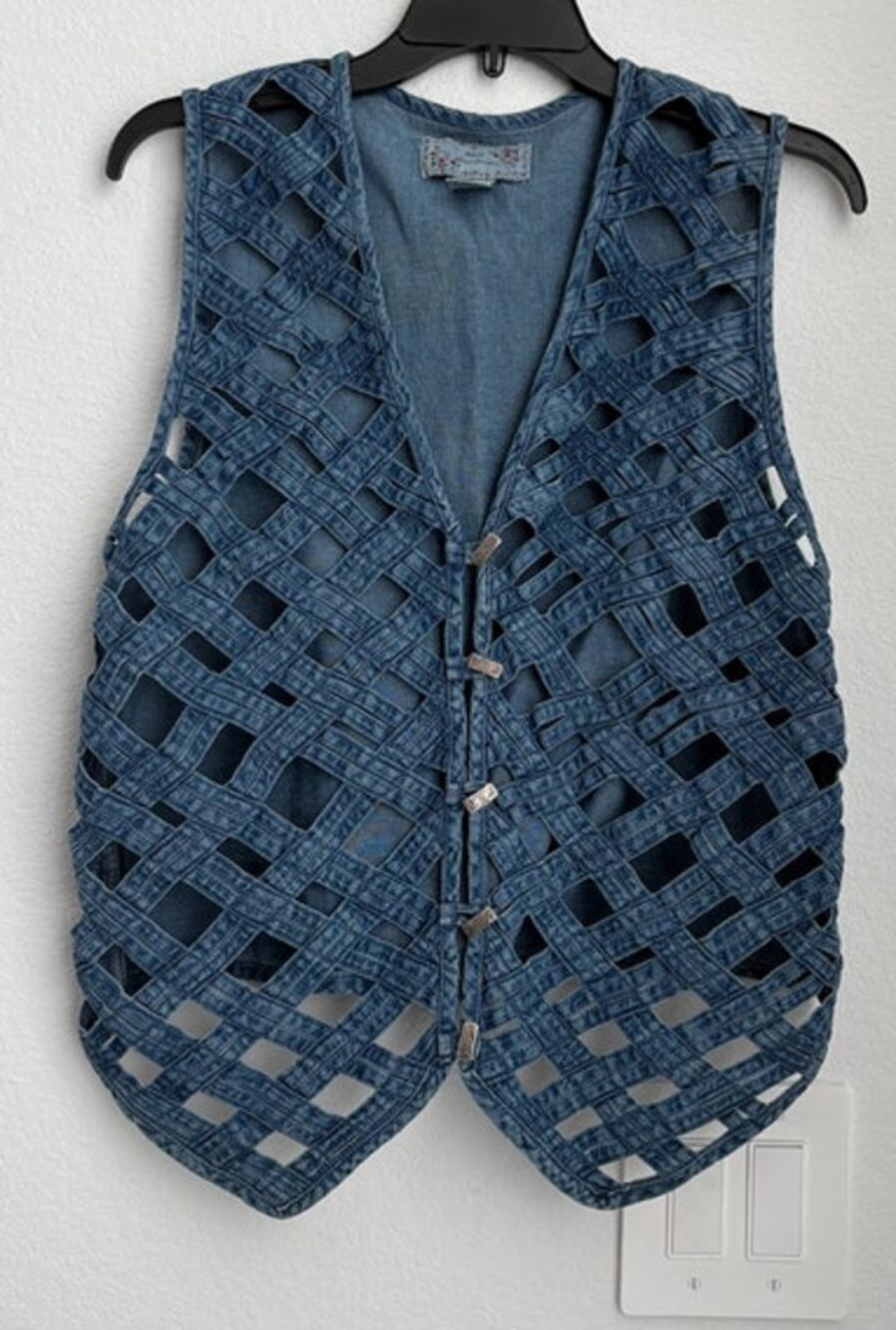 Vintage New Directions Woven Lattice Denim Vest Size Small
